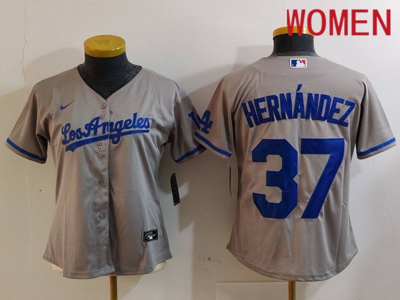 Women Los Angeles Dodgers #37 Hernandez Grey Nike Game 2024 MLB Jersey style 7266